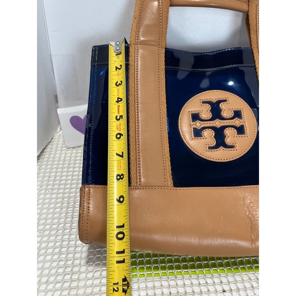 Tory Burch Jesse Mini Tote Surf Blue Navy Tan Leather Handbag New imperfection - Picture 6 of 9